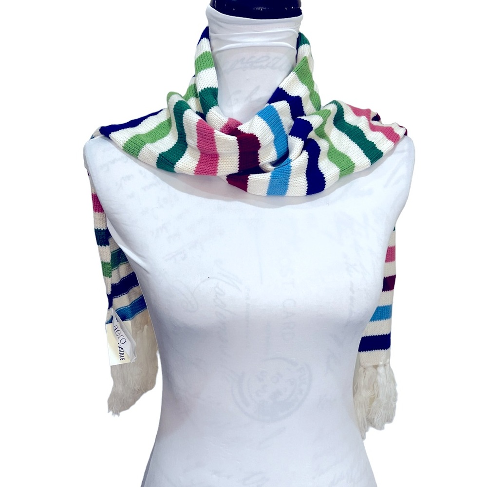 NWT‎ Aeropostale Striped Long Scarf With Fringe Primary Multicolor Academia